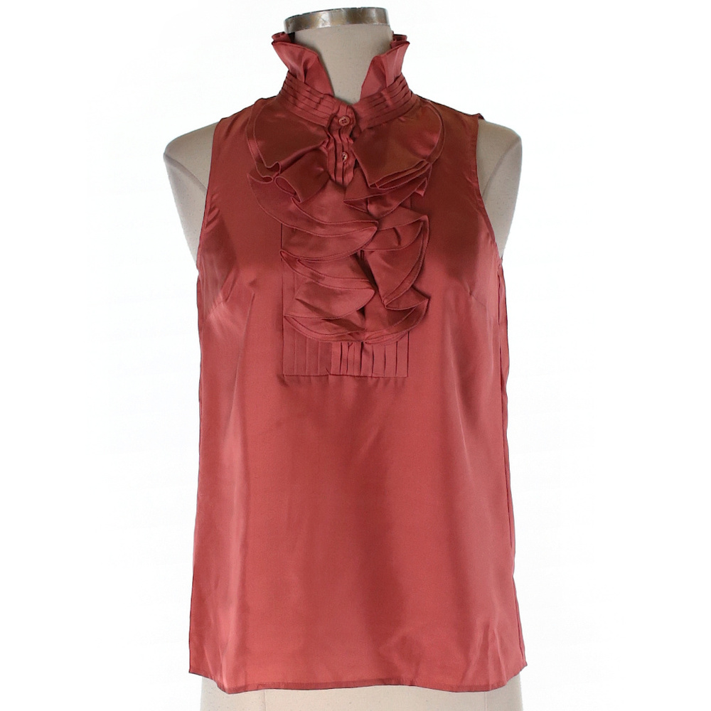 Pink Silk Sleeveless Blouse with Ruffled Neck
